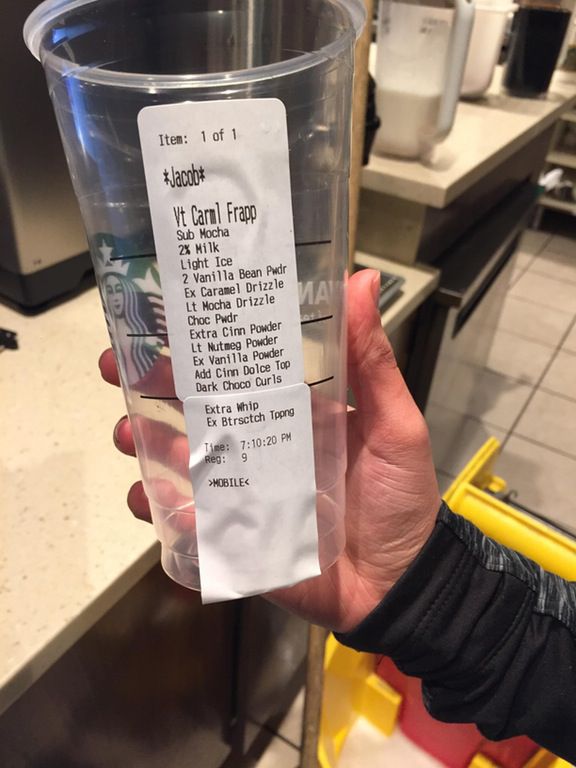 large and complex Starbucks order